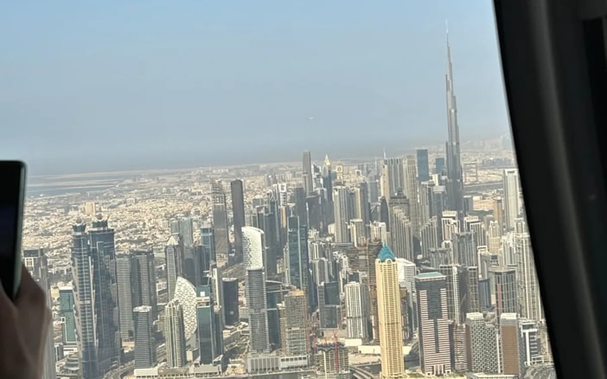 The Dubai Marina skyline seen from a helicopter